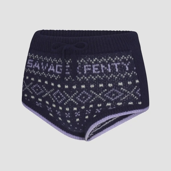 SAVAGE X FENTY FROST SMITTEN KNIT BOOTY SHORT NAVY BLUE SZ L - Picture 3 of 15